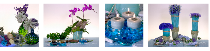 Flower Trends Forecast 2014 aqua culture Flowers.  Hydrangea, Tillandsia, Phalenopsis Orchid, Eryngium Thistle, Succulent, Delphinium